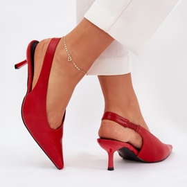 Tacones altos con un tacón de cuero ecológico al aire libre rojo 5