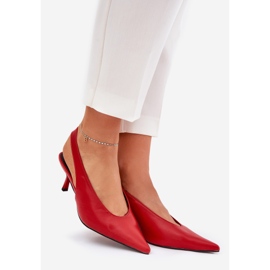Tacones altos con un tacón de cuero ecológico al aire libre rojo 1