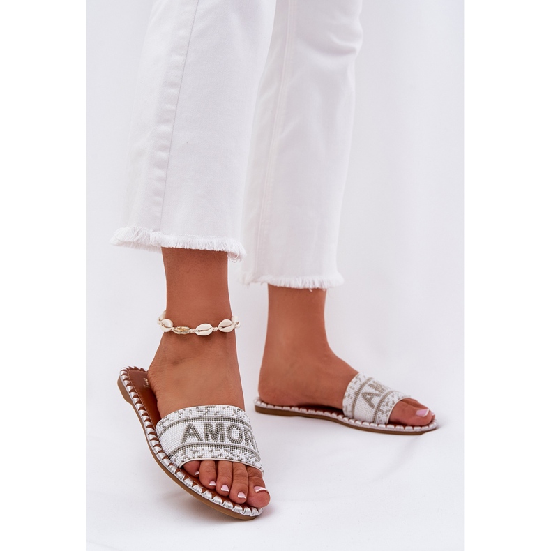 Chanclas de mujer plana con decoración blanca blanco 2
