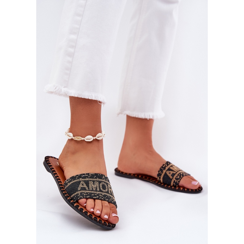Chanclas de mujer plana con decoración negra negro 2