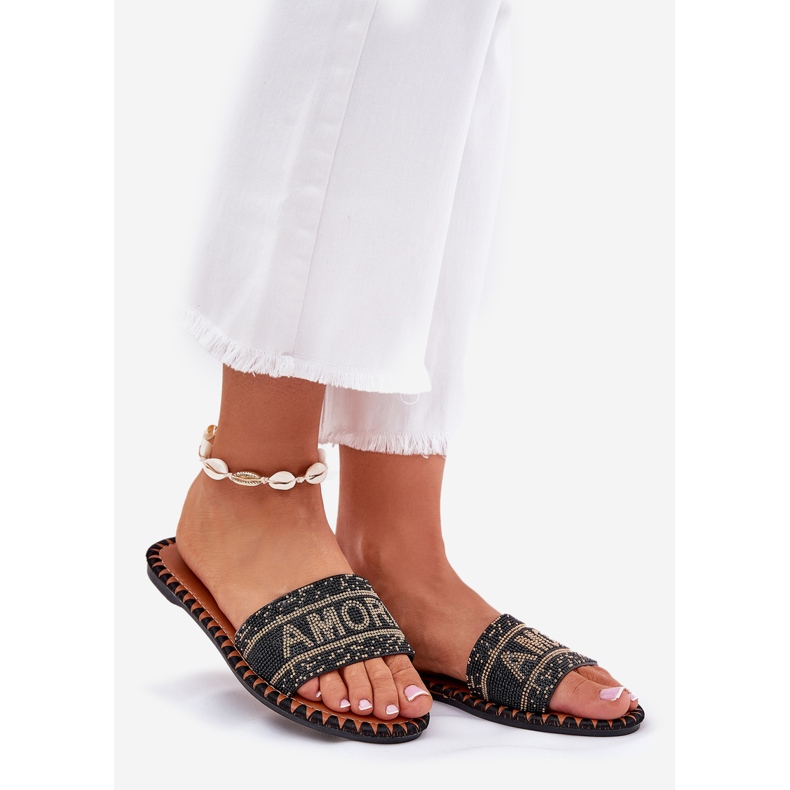 Chanclas de mujer plana con decoración negra negro 1