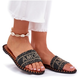 Chanclas de mujer plana con decoración negra negro 7