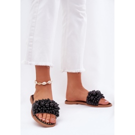 Zapatillas para mujeres planas con cuentas decorativas de cuentas negras negro 2