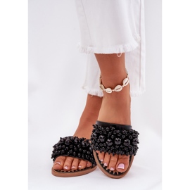 Zapatillas para mujeres planas con cuentas decorativas de cuentas negras negro 3