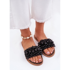 Zapatillas para mujeres planas con cuentas decorativas de cuentas negras negro 5