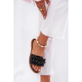 Zapatillas para mujeres planas con cuentas decorativas de cuentas negras negro 6