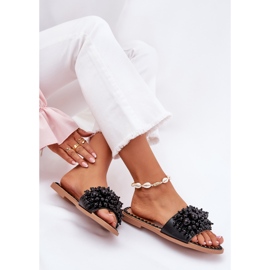 Zapatillas para mujeres planas con cuentas decorativas de cuentas negras negro 7