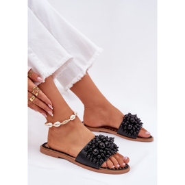 Zapatillas para mujeres planas con cuentas decorativas de cuentas negras negro 8