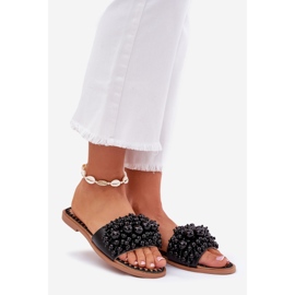 Zapatillas para mujeres planas con cuentas decorativas de cuentas negras negro 1