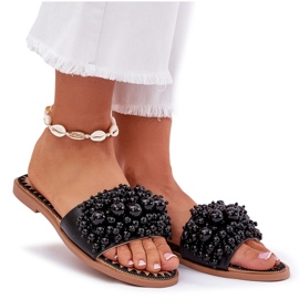 Zapatillas para mujeres planas con cuentas decorativas de cuentas negras negro 10