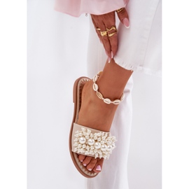 Chanclas planas para mujeres con cuentas decorativas beige 6