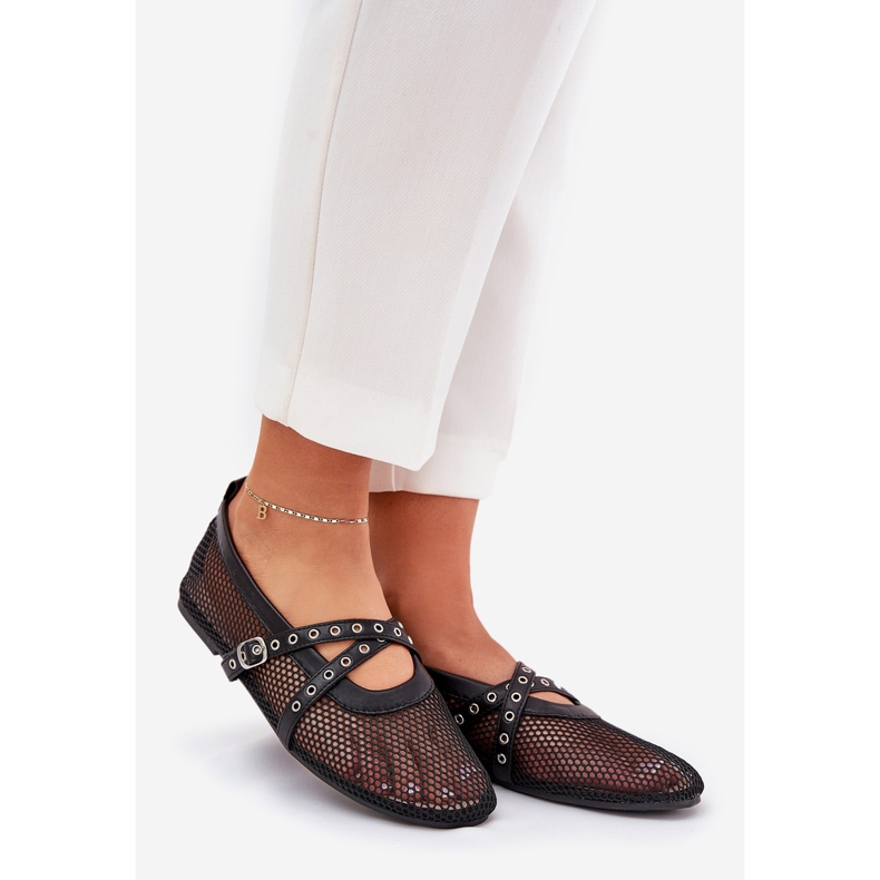 Bailarinas planas con rayas negras negro 1