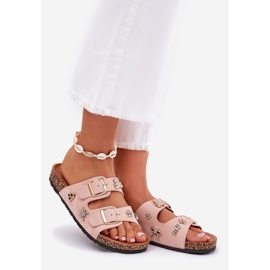 Flip fallas para mujeres en una suela de corcho con abrazaderas y alfileres de color rosa claro 1