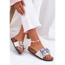 Zapatillas para mujeres con un arco en la plataforma de corcho azul beige 6
