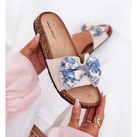 Zapatillas para mujeres con un arco en la plataforma de corcho azul beige 8