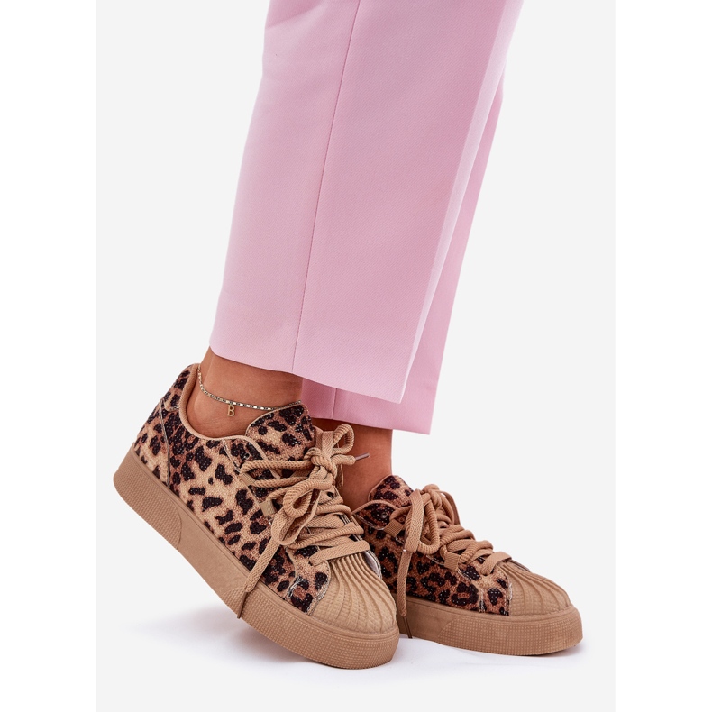 Zapatillas de deporte para mujeres con decoración en la plataforma leopard estampado marrón 1