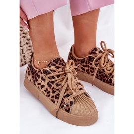 Zapatillas de deporte para mujeres con decoración en la plataforma leopard estampado marrón 2 Zapatillas de deporte para mujeres con decoración en la plataforma leopard estampado marrón 2