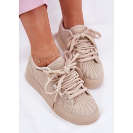 Zapatillas de deporte para mujeres con decoración en la plataforma beige 12