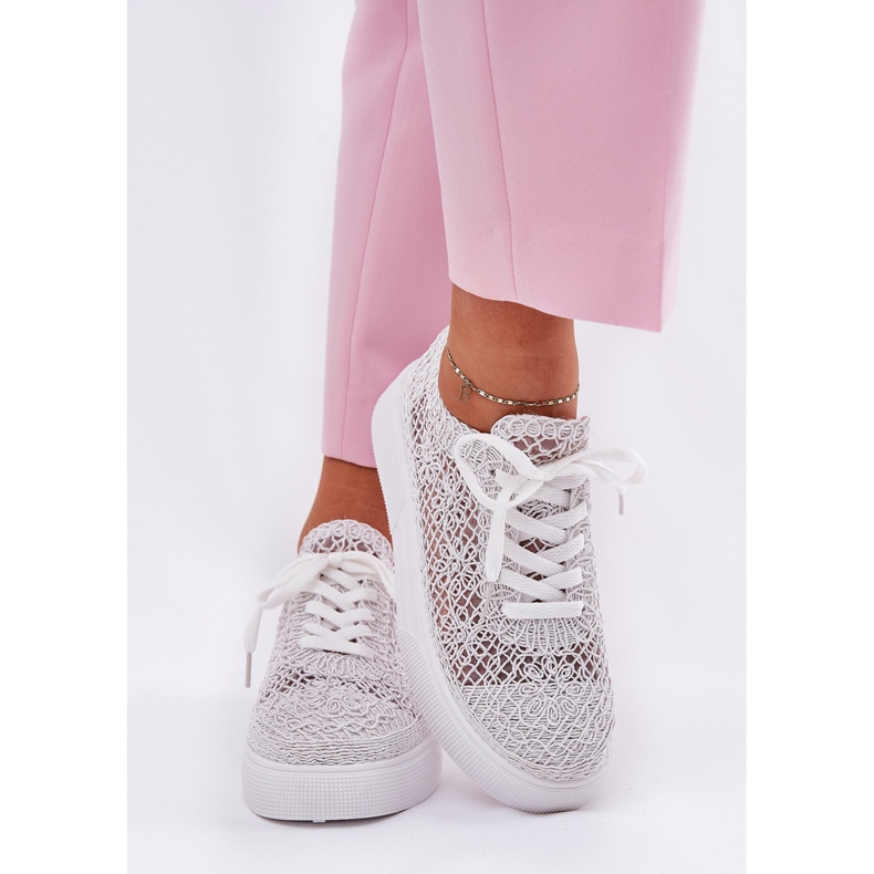 Zapatillas trenzadas para mujeres en la plataforma White blanco 2