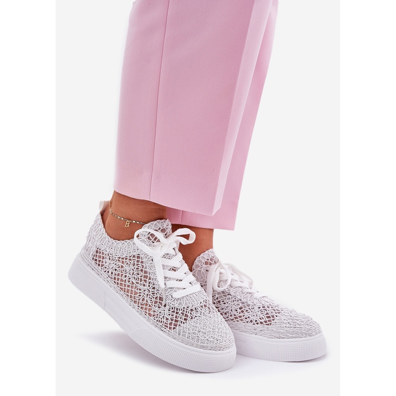 Zapatillas trenzadas para mujeres en la plataforma White blanco 1