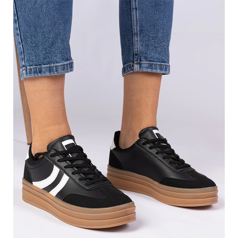 Zapatillas negras zapatillas para mujeres en la plataforma negro 1