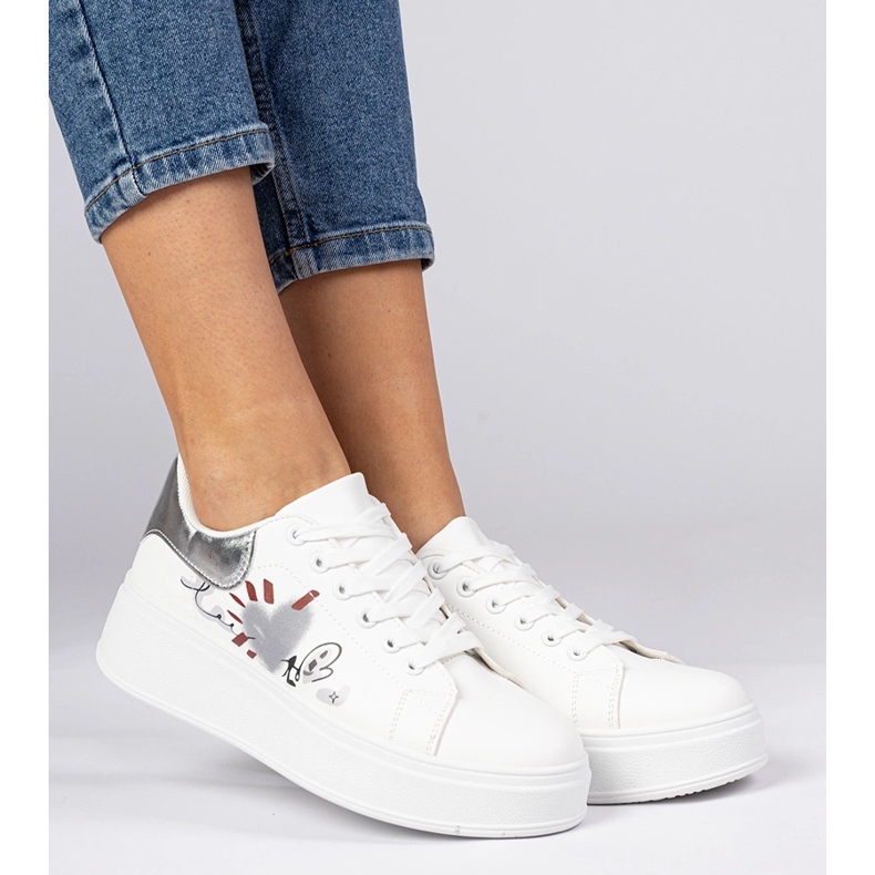 Zapatillas blancas y plateadas zapatillas deportivas para mujeres con estampado blanco 2 Zapatillas blancas y plateadas zapatillas deportivas para mujeres con estampado blanco 2