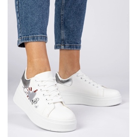 Zapatillas blancas y plateadas zapatillas deportivas para mujeres con estampado blanco 3
