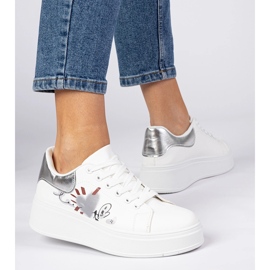Zapatillas blancas y plateadas zapatillas deportivas para mujeres con estampado blanco 4