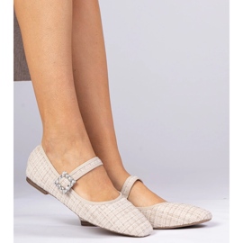 Bailarinas beige femeninas con hebilla y cristales 2