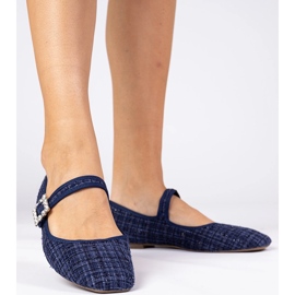 Ballerinas de mujeres azul marino con una hebilla y cristaliki 2