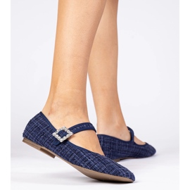 Ballerinas de mujeres azul marino con una hebilla y cristaliki 3