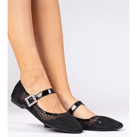 Ballerinas de malla negra con abrazadera y cristal negro 1