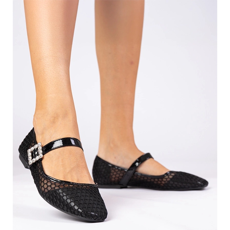 Ballerinas de malla negra con abrazadera y cristal negro 2