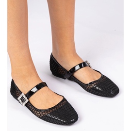 Ballerinas de malla negra con abrazadera y cristal negro 3