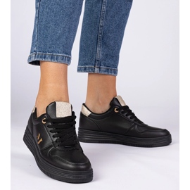 Zapatillas de deporte para mujeres negras con brillo dorado negro 1
