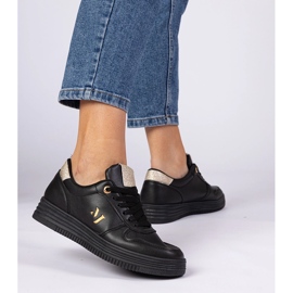 Zapatillas de deporte para mujeres negras con brillo dorado negro 2