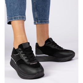 Zapatillas negras para mujeres en la plataforma con circones negro 1 Zapatillas negras para mujeres en la plataforma con circones negro 1
