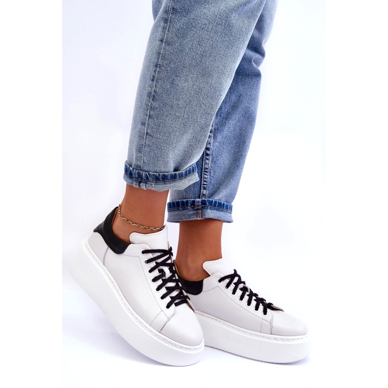 Lemar Zapatos deportivos de cuero para mujeres en la plataforma blanca blanco 1