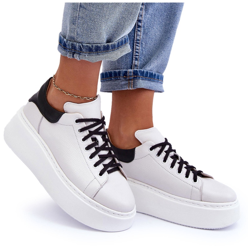 Lemar Zapatos deportivos de cuero para mujeres en la plataforma blanca blanco 5