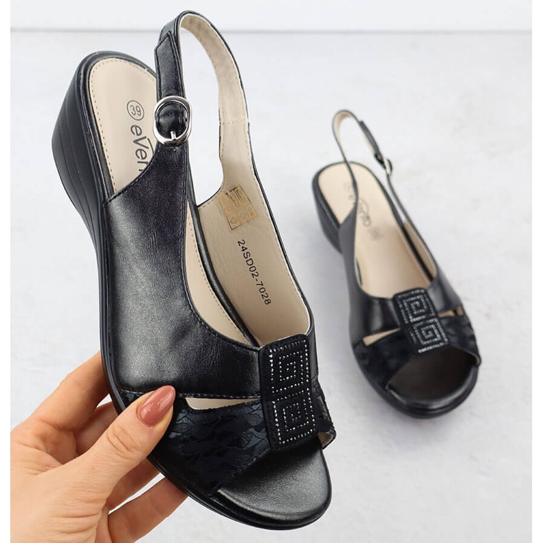 Evento Sandalias de mujeres en cuñas Black Evalo 7028 negro 1