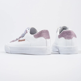 Zapatillas deportivas infantiles blancas con purpurina rosa. blanco 3
