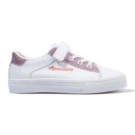 Zapatillas deportivas infantiles blancas con purpurina rosa. blanco 4