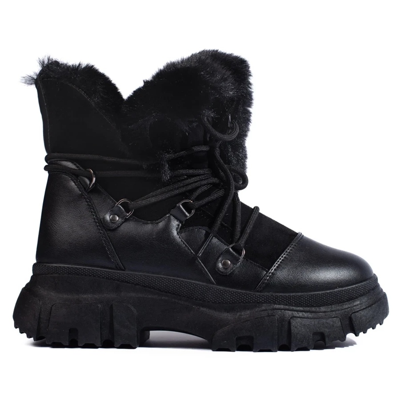 Botas de nieve de mujer negras con pelo negro 1