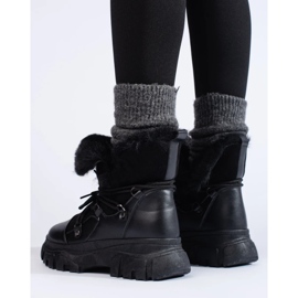 Botas de nieve de mujer negras con pelo negro 4
