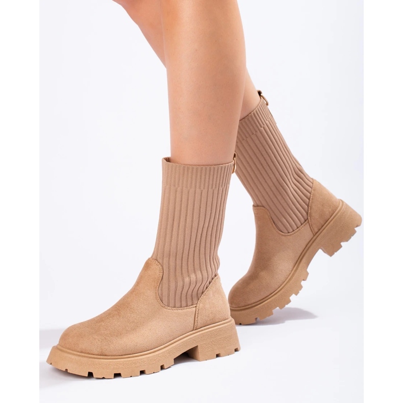 Botines de mujer de ante con parte superior flexible beige 2