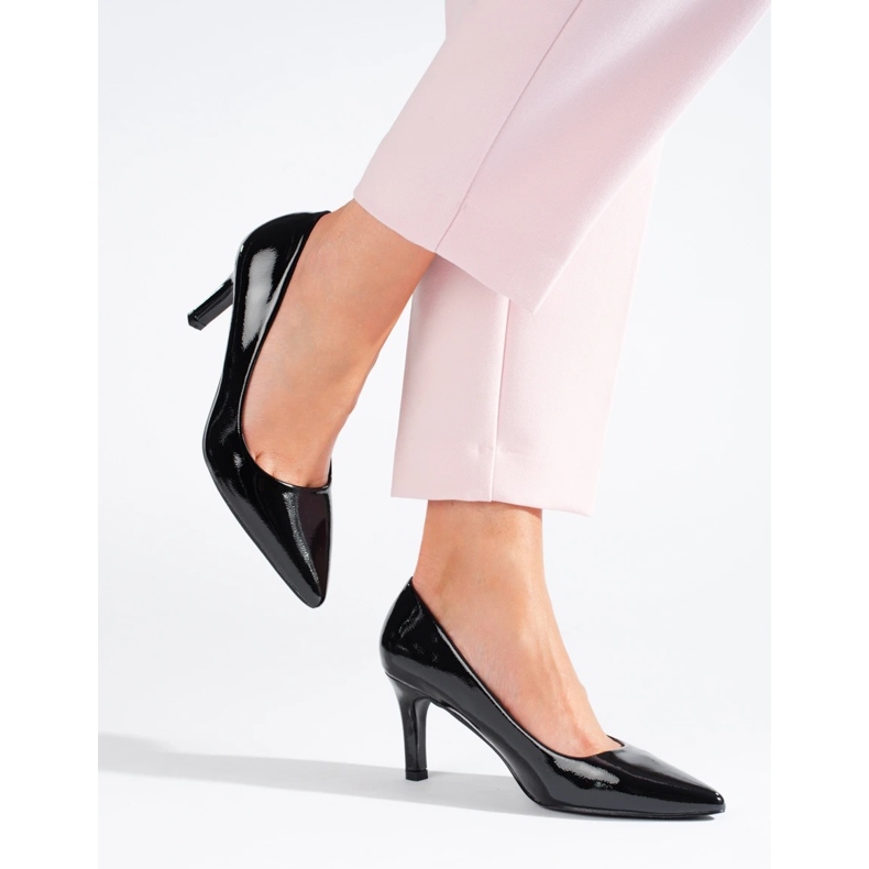 Zapatos de salón clásicos de mujer Shelovet tacones altos lacados en negro 2
