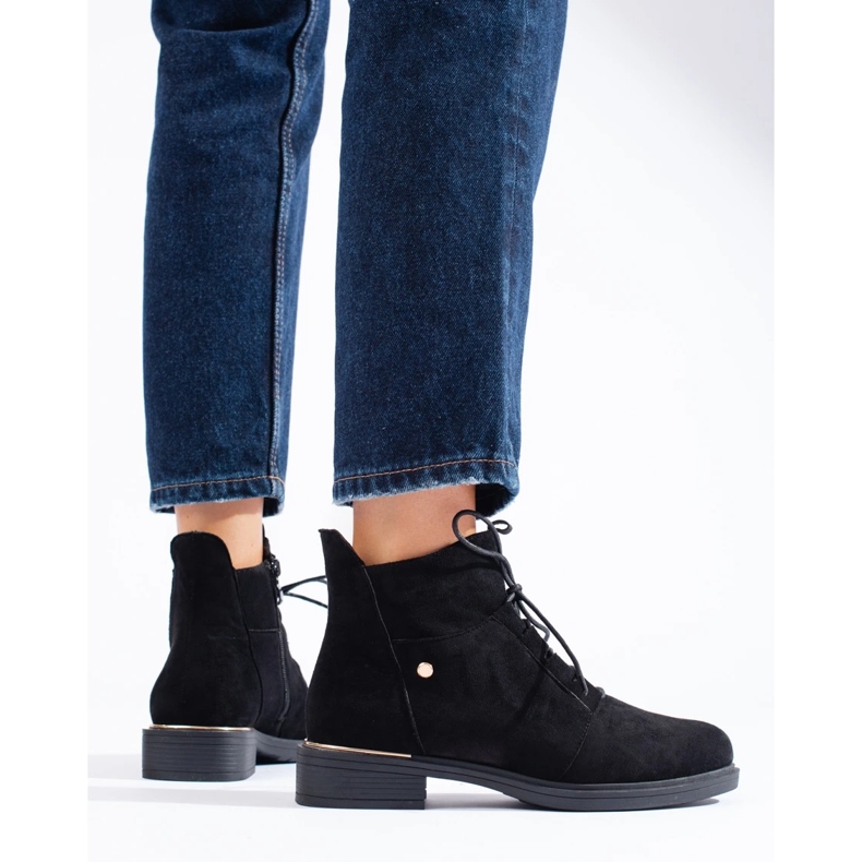 Botines con cordones de mujer Shelovet ante negro 1