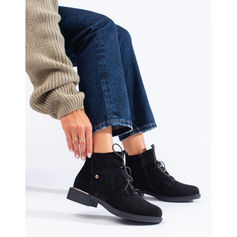 Botines con cordones de mujer Shelovet ante negro 2