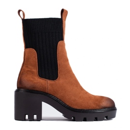Botines sin cordones camel con tacón ancho de Potocki marrón 4