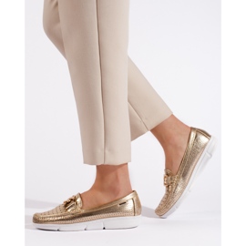Goodin Mocasines de mujer dorados con hebilla. 2